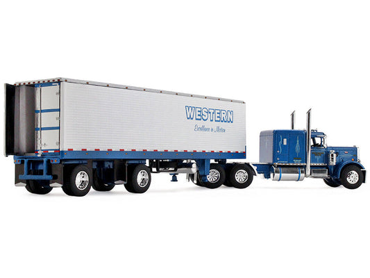Peterbilt 351 with 63" Flat Top Sleeper and 40' Vintage Trailer with Reefer "Western Distributing" Blue Metallic and White 1/64 Diecast Model by DCP/First Gear First Gear