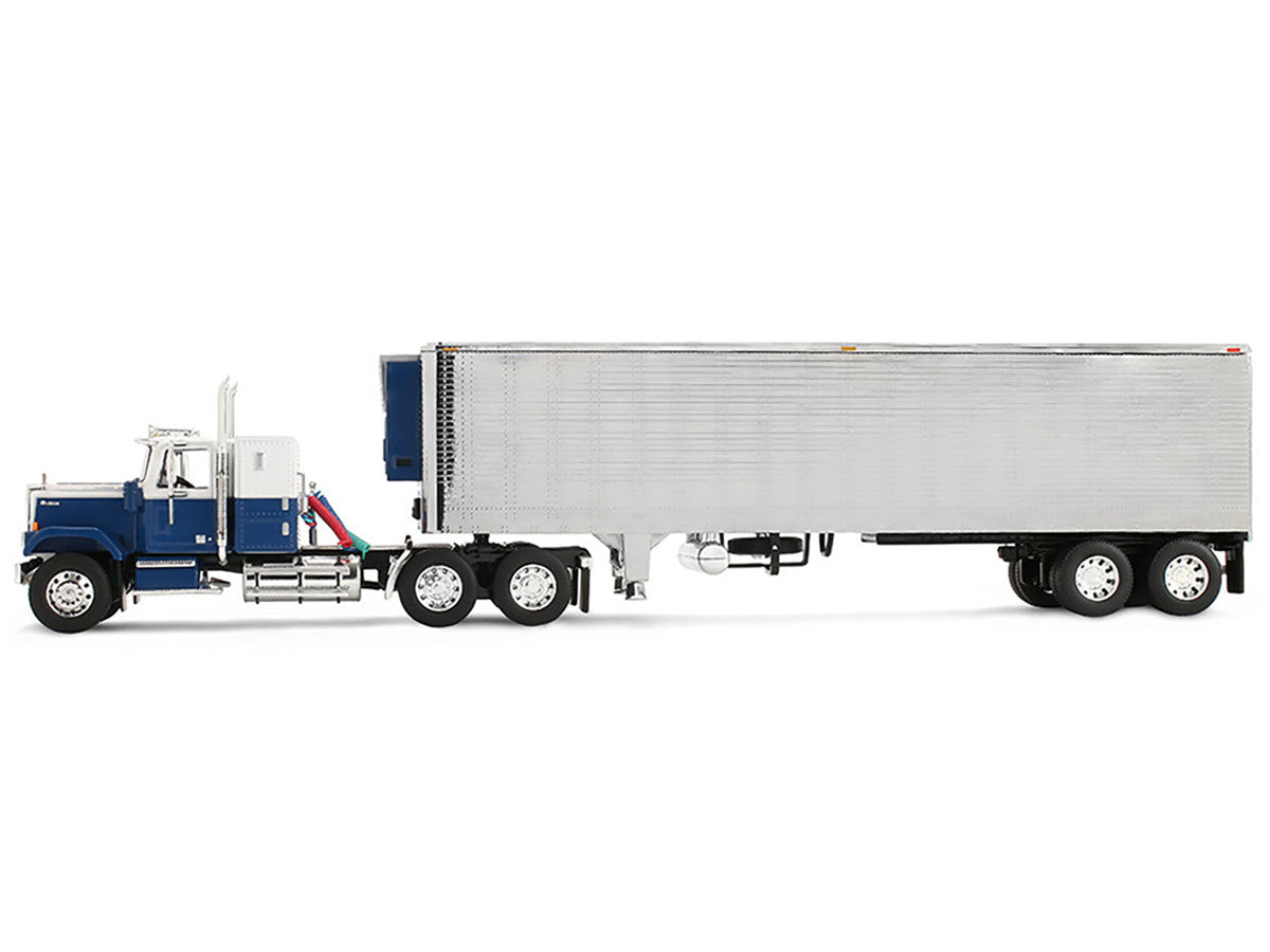 Chevrolet Bison with 34" Flat Top Sleeper & 40' Vintage Trailer with Reefer Blue and White 1/64 Diecast Model by DCP/First Gear First Gear