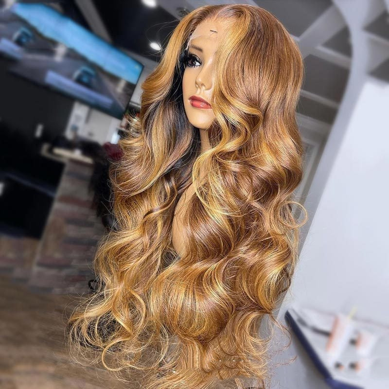 Honey Blonde Body Wave Lace Front Pre Plucked Highlight Wig LadyShow.Store