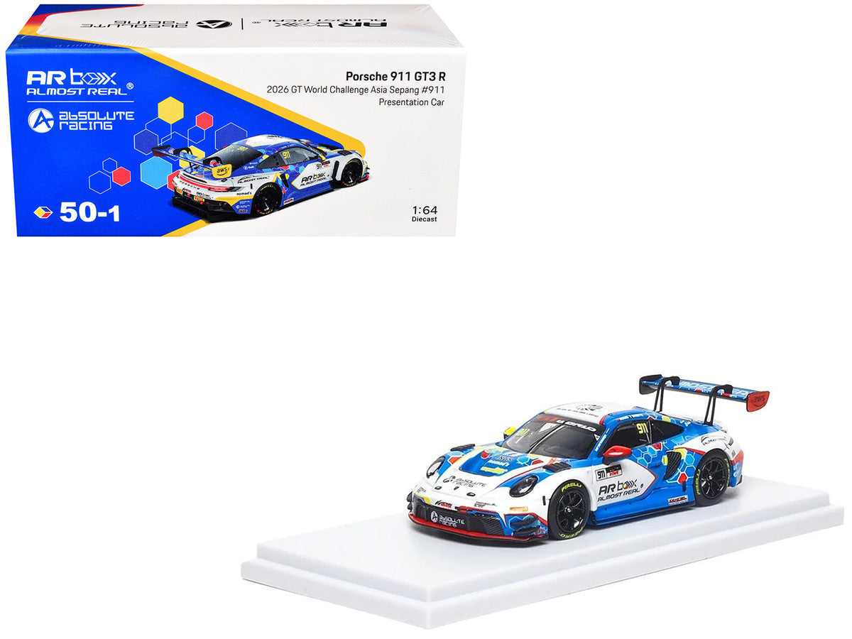 Porsche 911 GT3 R (992) #911 Alessandro Ghiretti - Huang Ruohan "Absolute Racing Presentation Car" "GT World Challenge Asia - Sepang" (2026) 1/64 Diecast Model Car by Almost Real Almost Real