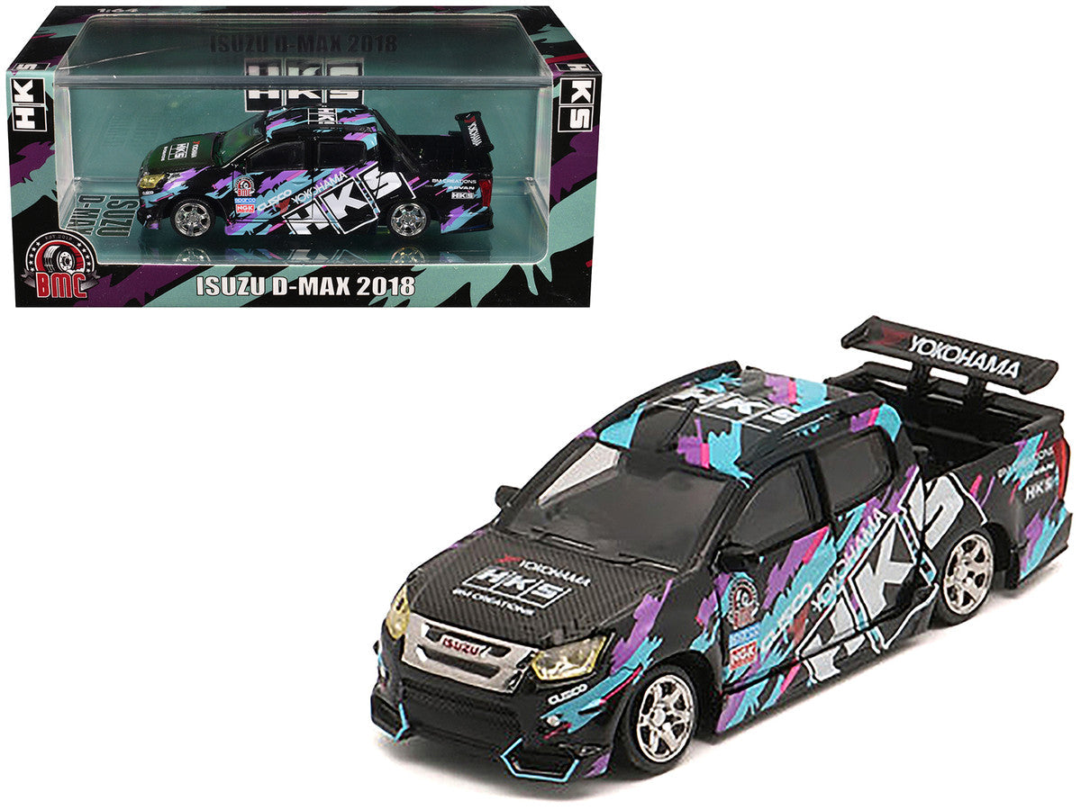 Isuzu D-Max Lowrider Pickup Truck RHD (Right Hand Drive) "HKS" Black with Graphics "Thailand Diecast Expo 2025" 1/64 Diecast Model Car by BM Creations BM Creations