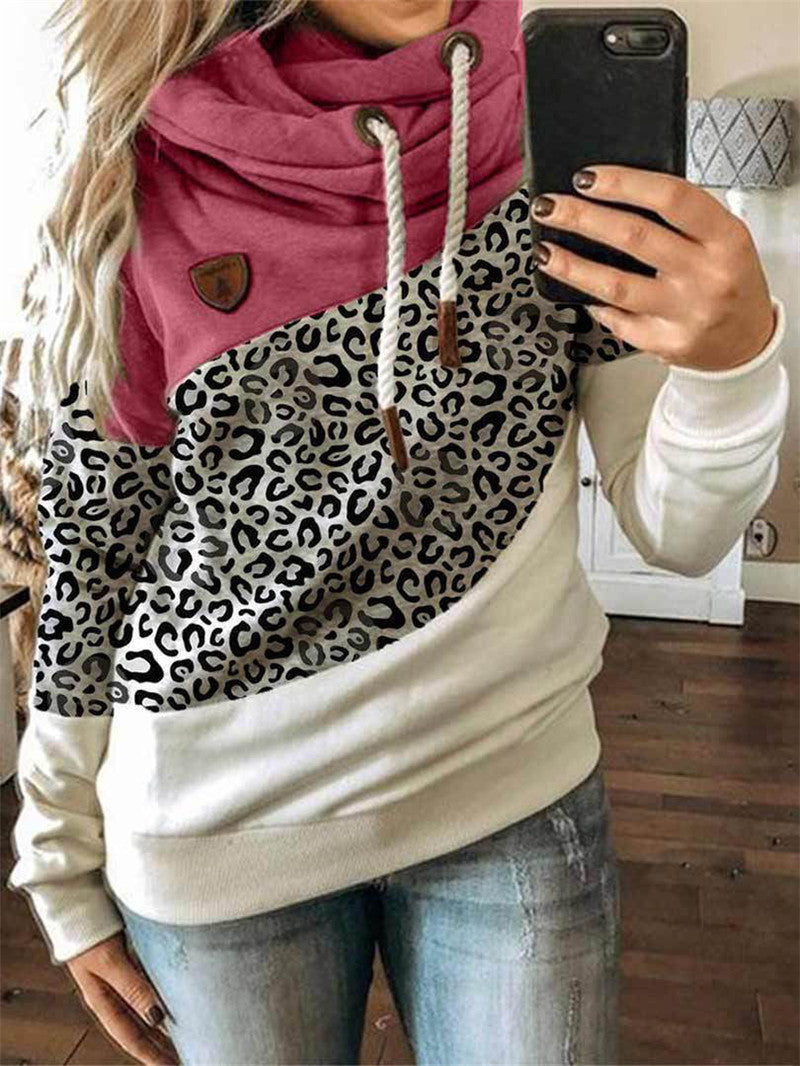 Printed stitching hooded fleece loose sweatshirt LadyShow.Store