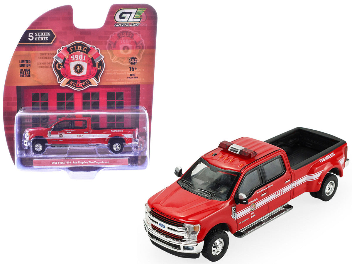 2018 Ford F-350 Pickup Truck "Los Angeles Fire Department" Red with White Stripes "Fire & Rescue" Series #5 1/64 Diecast Model Car by Greenlight Greenlight