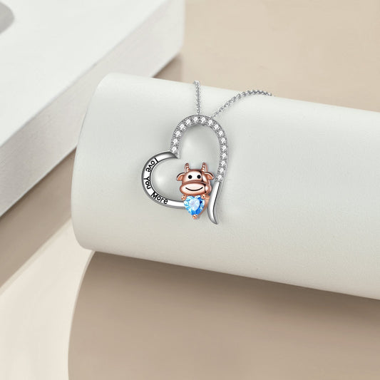 Sterling Silver Year of The OX Jewelry Cubic Zirconia Heart Cow Pendant Necklace LadyShow.Store