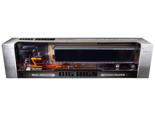 Peterbilt 389 Pride-N-Class with 70" Mid-Roof Sleeper and 53' Utility Trailer with Reefer "Hurricane Express" Brown with Stripes "Big Rigs" Series II #4 1/64 Diecast Model by DCP/First Gear First Gear