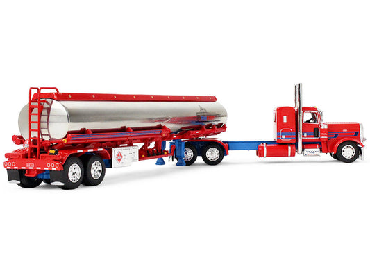 Peterbilt 389 with 36" Flat Top Sleeper and Heil Fuel Tank Trailer "Sancken Custom Truck by Amcan" Red "Big Rigs" Series II #3 1/64 Diecast Model by DCP/First Gear First Gear
