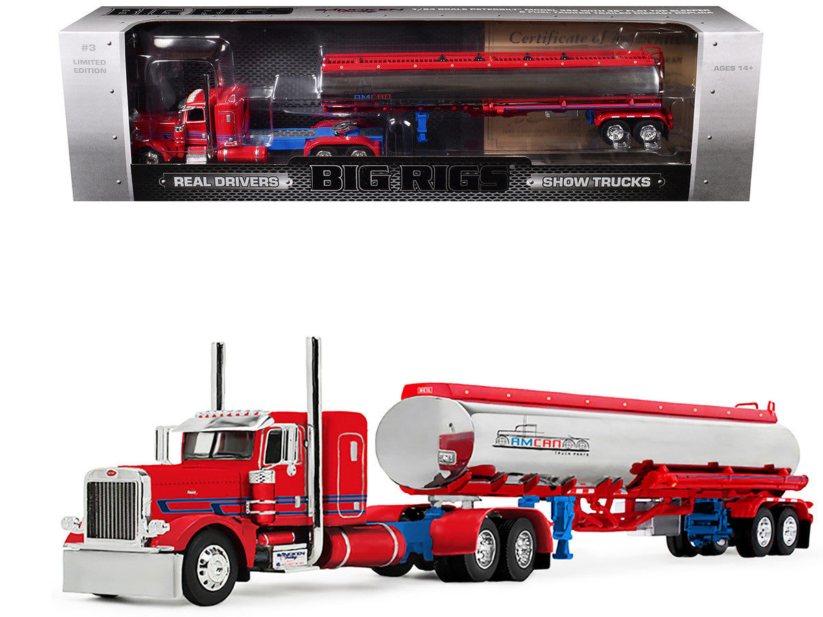 Peterbilt 389 with 36" Flat Top Sleeper and Heil Fuel Tank Trailer "Sancken Custom Truck by Amcan" Red "Big Rigs" Series II #3 1/64 Diecast Model by DCP/First Gear First Gear