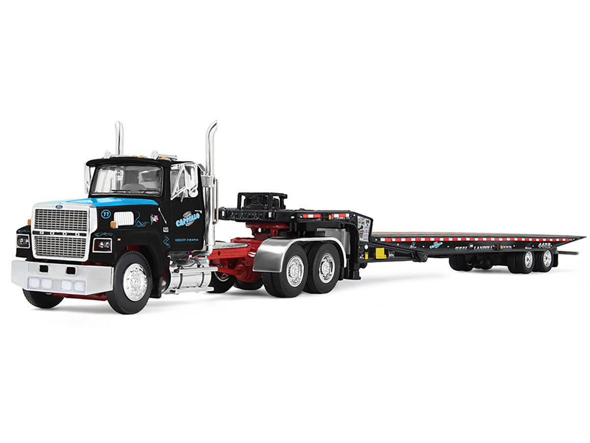 Ford LTL 9000 Day Cab and Landoll 440B-50CA Traveling Axle Trailer "Cappello Heavy Transport" Black with Blue Hood "Legacy" Series #3 1/64 Diecast Model by DCP/First Gear First Gear