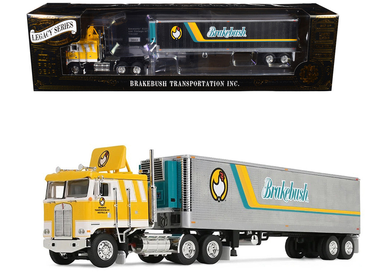 Kenworth K100 COE Flat Top and 40' Vintage Trailer with Reefer "Brakebush" Yellow with White Grpahics "Legacy Series #6" 1/64 Diecast Model by First Gear First Gear