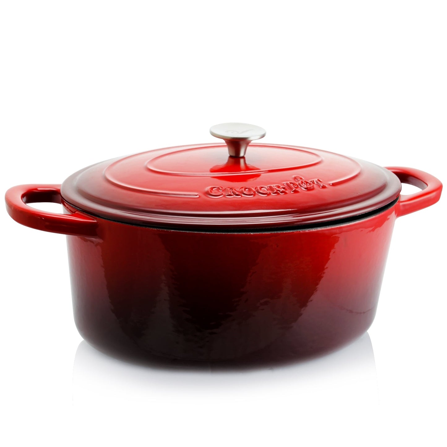 Crock Pot Artisan 7 Quart Oval Enameled Cast Iron Dutch Oven in Scarlet Red W2B