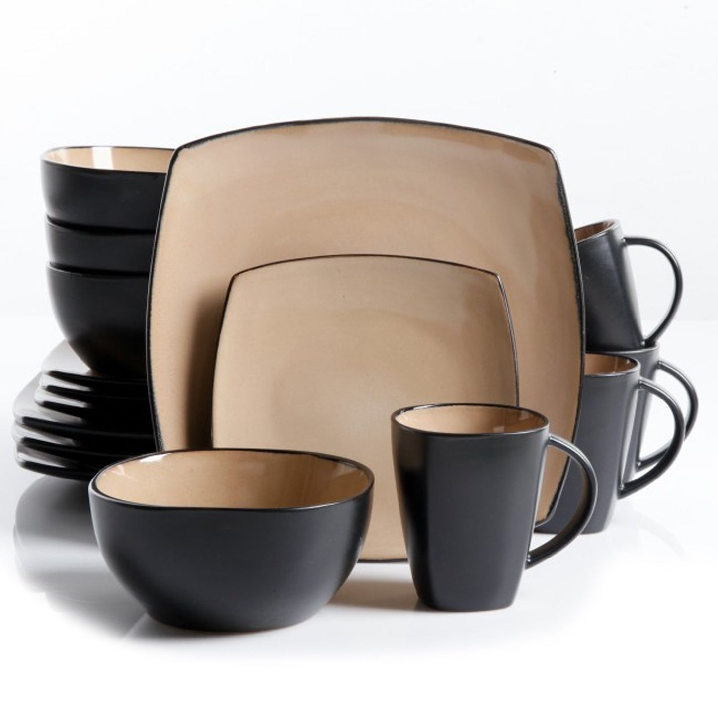 Soho Lounge 16 pc Dinnerware, Taupe Square Shape (Service for 4) W2B