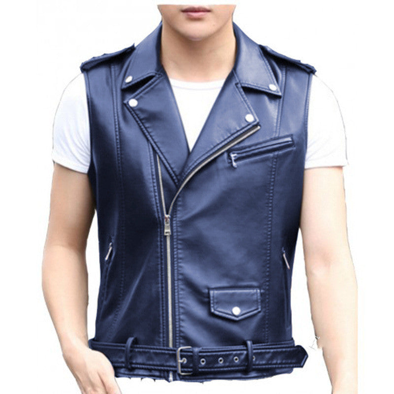Short Slim Punk Motorcycle Vest Oblique Zipper PU Leather Jacket LadyShow.Store