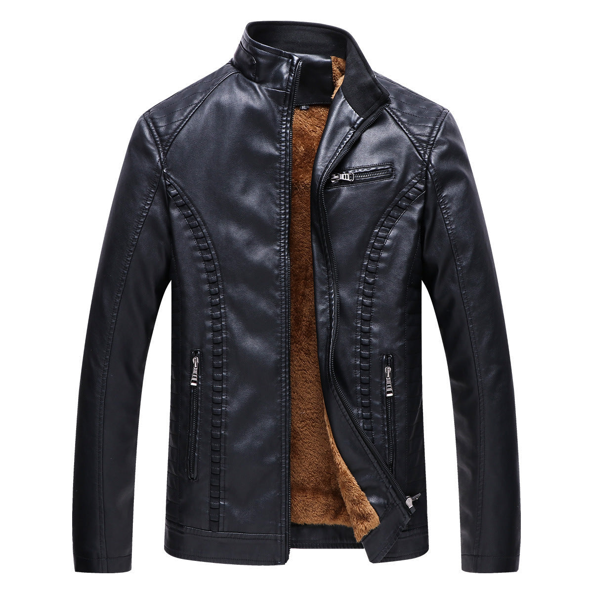 Men's new winter cashmere thick warm leather jacket PU leather jacket Hypersku