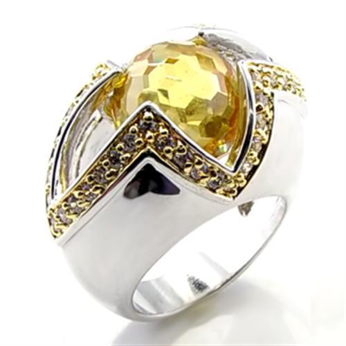 6X010 - Reverse Two-Tone Brass Ring with AAA Grade CZ in Topaz-0