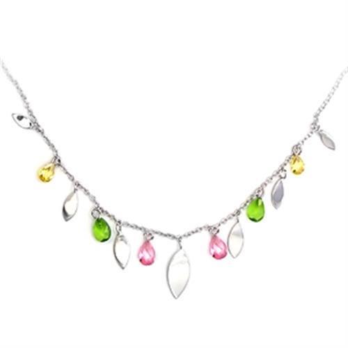 6X106 - High-Polished 925 Sterling Silver Necklace with AAA Grade CZ in Multi Color-0
