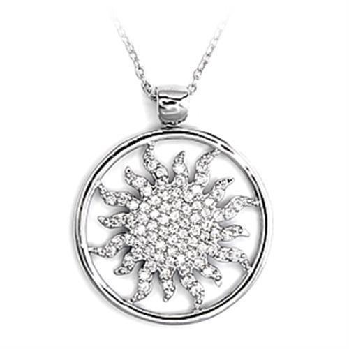 6X324 - High-Polished 925 Sterling Silver Chain Pendant with AAA Grade CZ in Clear Alamode