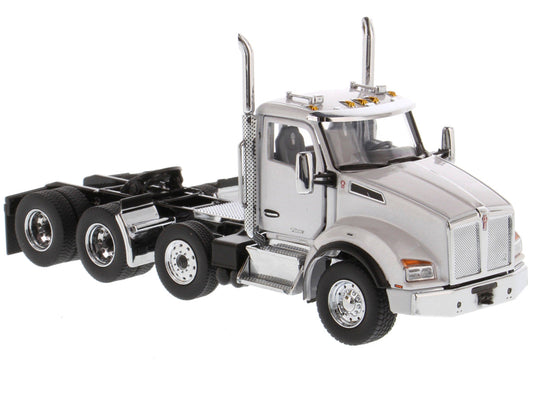 Kenworth T880 SBFA Day Cab Pusher-Axle Tandem Truck Tractor White Metallic 1/50 Diecast Model by Diecast Masters Diecast Masters