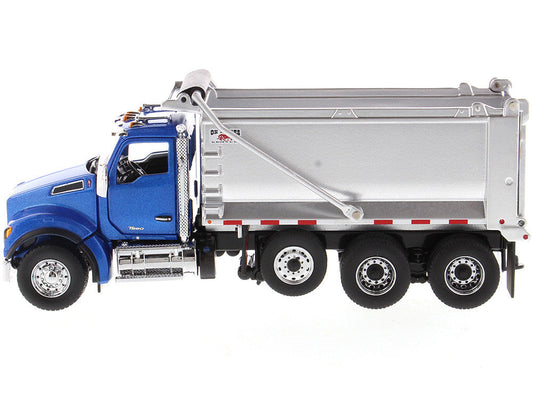 Kenworth T880S SFFA Tandem Axle with Pusher Axle OX Stampede Dump Truck Blue and Chrome "Transport Series" 1/50 Diecast Model by Diecast Masters Diecast Masters