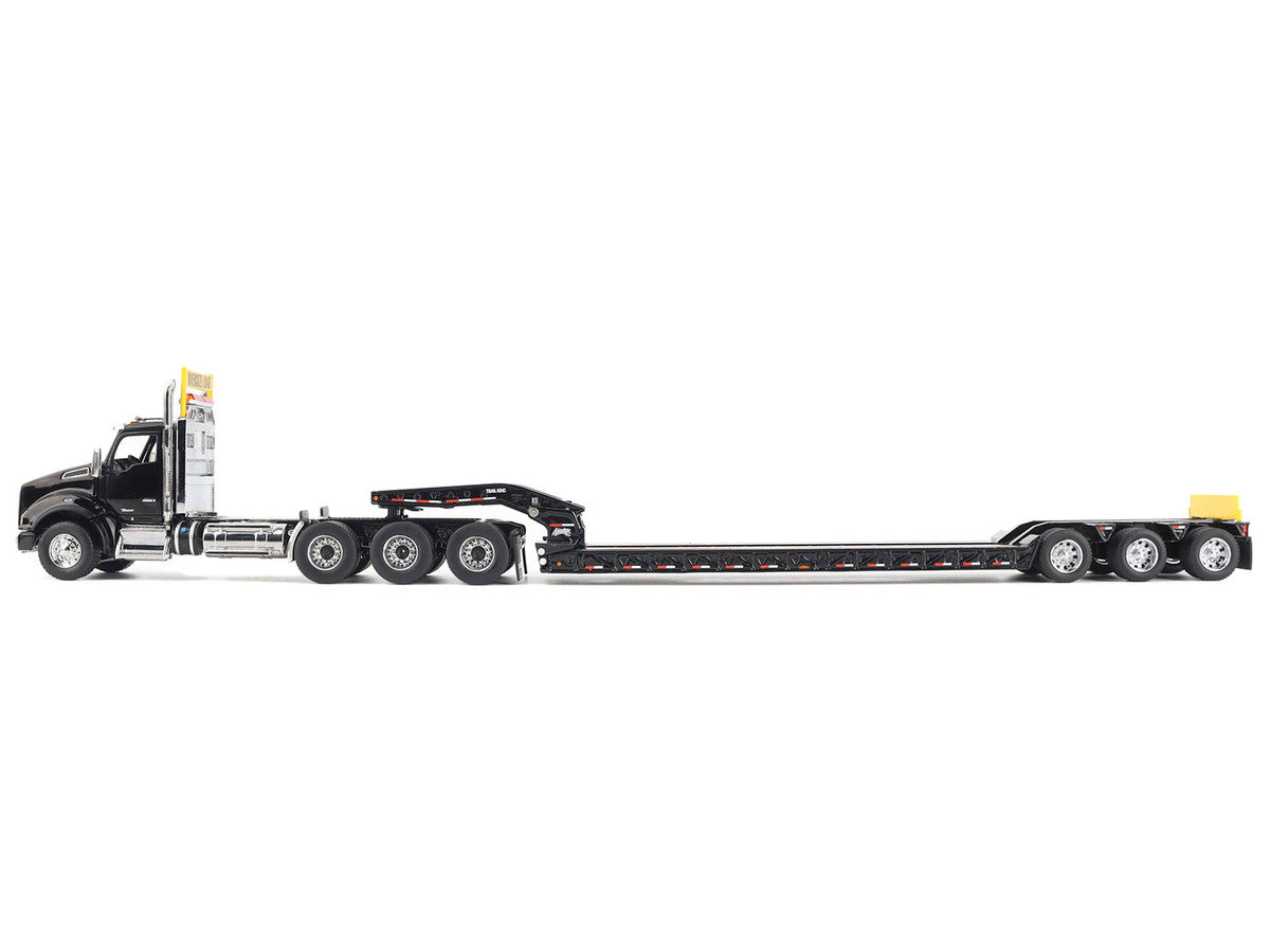 Kenworth T880 SBFA Tridem Truck with Trail King HDG Lowboy Trailer Black "Transport Series" 1/50 Diecast Model by Diecast Masters Diecast Masters