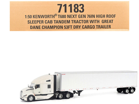 Kenworth T680 Next-Gen 76" High-Roof Sleeper Tandem Tractor White with Great Dane Champion 53ft Dry Cargo Trailer "Transport Series" 1/50 Diecast Model by Diecast Masters Diecast Masters