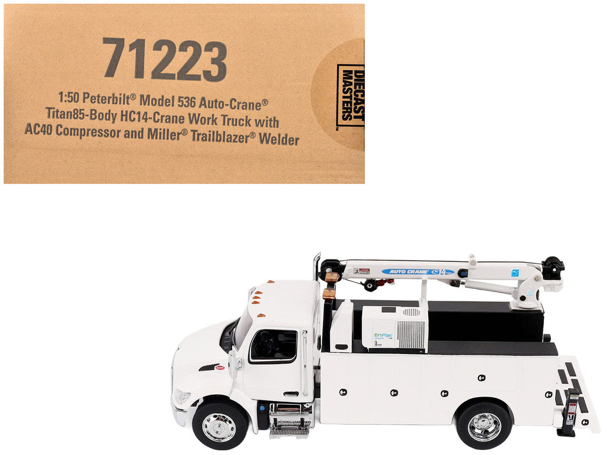 Peterbilt 536 Auto-Crane Titan 85-Body HC14-Crane Work Truck with Miller EnPak White "Transport Series" 1/50 Diecast Model by Diecast Masters Diecast Masters