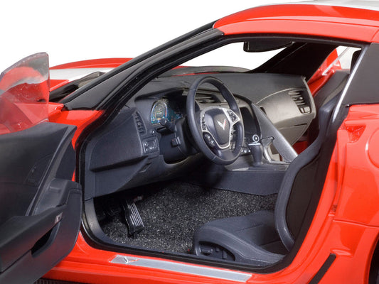 2017 Chevrolet Corvette C7 Grand Sport Red with White Stripe and Black Fender Hash Marks 1/18 Model Car by Autoart Autoart