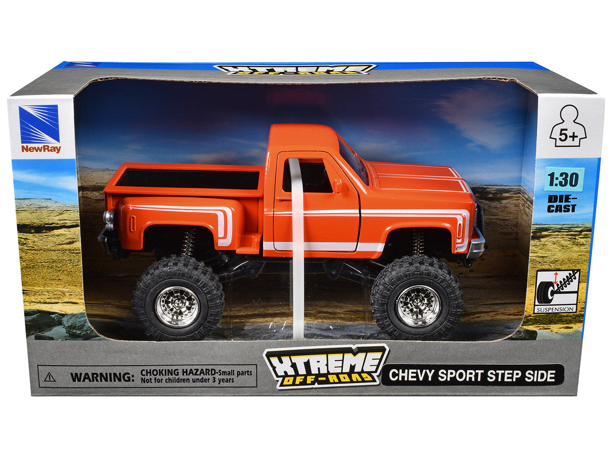 Chevrolet Sport Step Side Pickup Truck Orange with White Graphics "Xtreme Off-Road" Series 1/30 Diecast Model by New Ray New Ray
