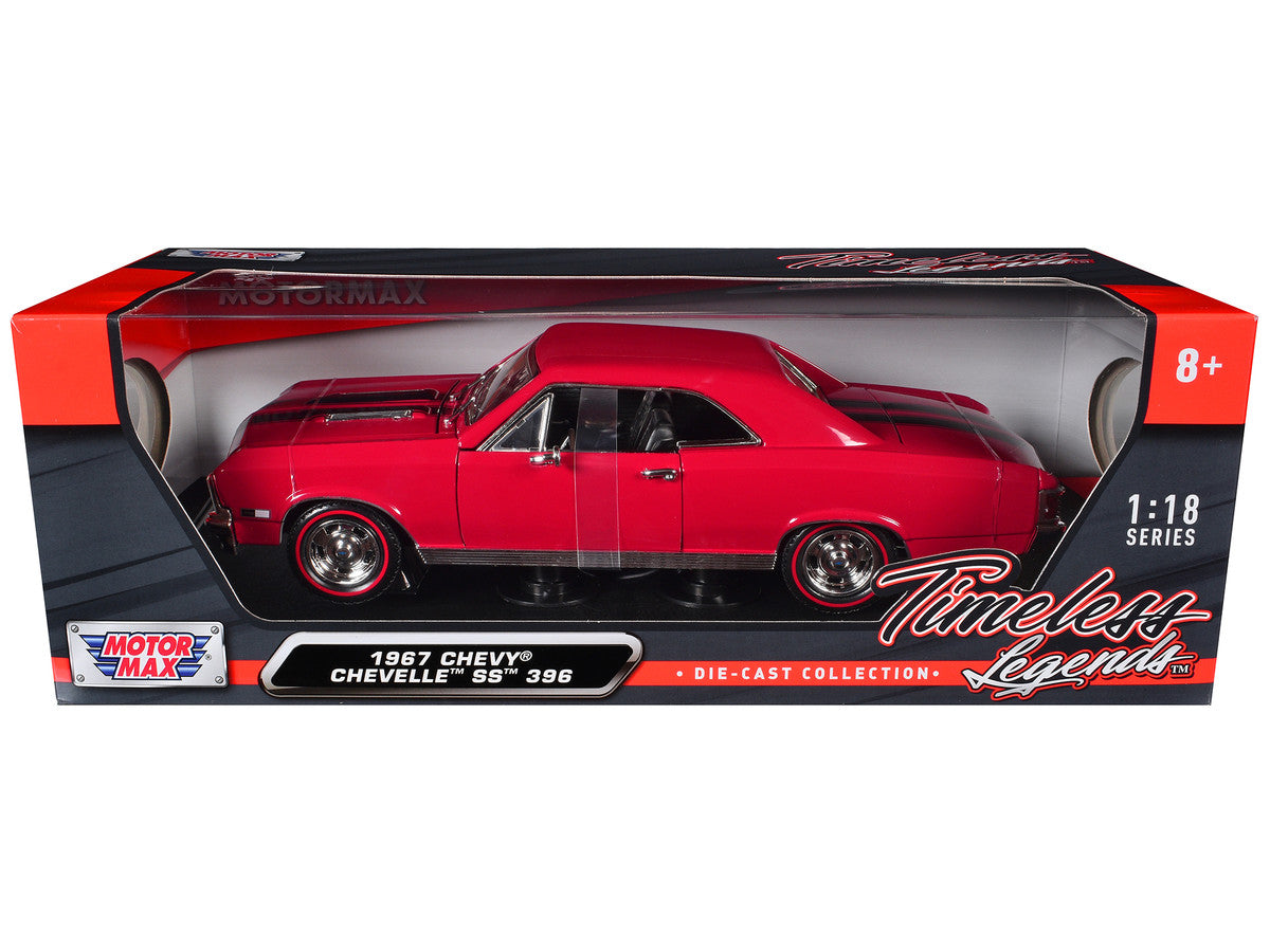 1967 Chevrolet Chevelle SS 396 Red with Black Stripes 1/18 Diecast Model Car by Motormax Motormax