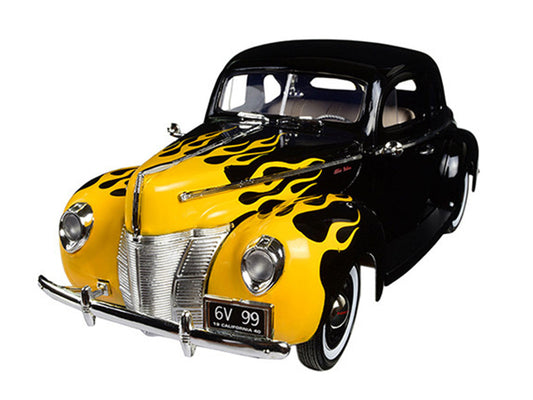 1940 Ford Deluxe Black with Yellow Flames "Timeless Classics" 1/18 Diecast Model Car by Motormax Motormax
