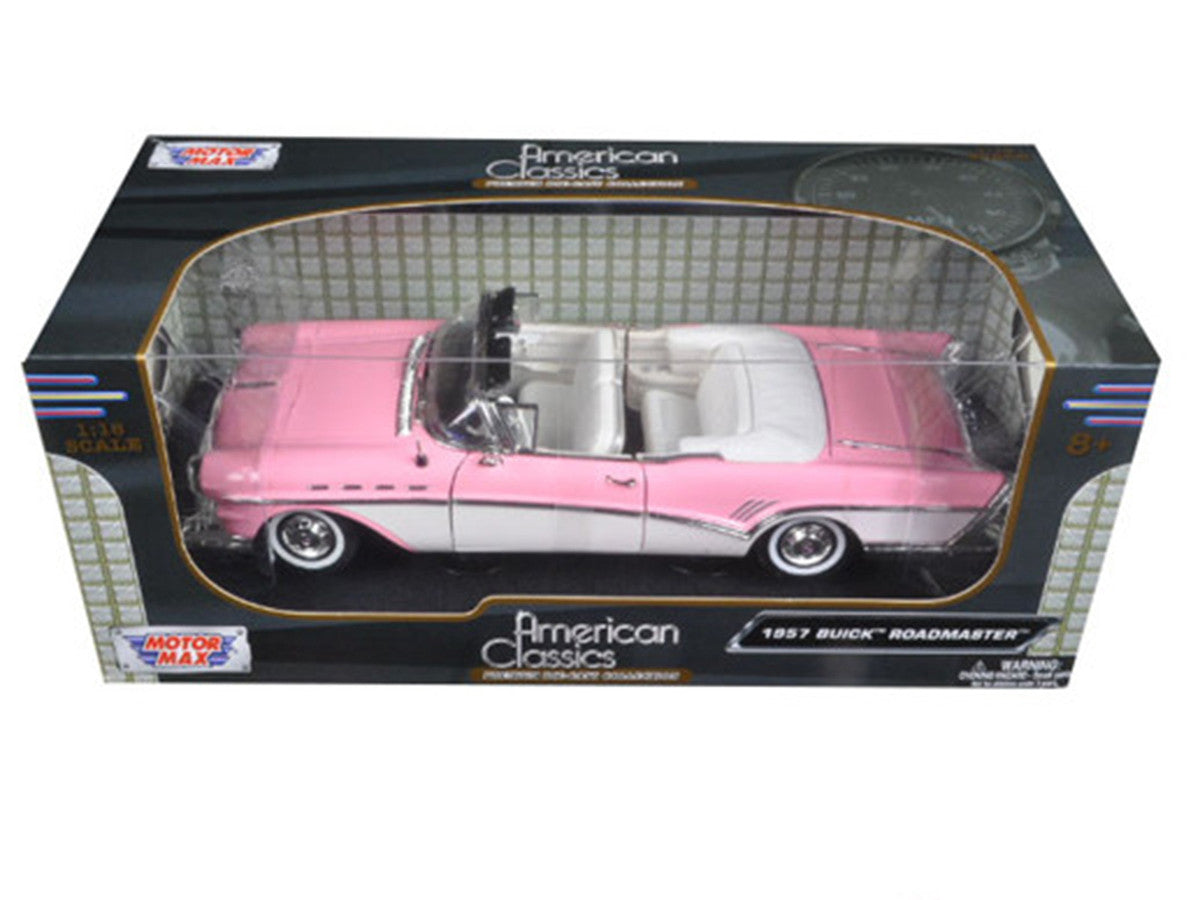 1957 Buick Roadmaster Convertible Pink and White 1/18 Diecast Model Car by Motormax Motormax
