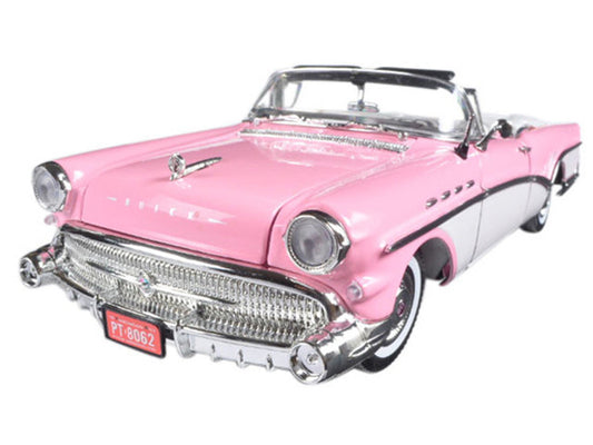 1957 Buick Roadmaster Convertible Pink and White 1/18 Diecast Model Car by Motormax Motormax
