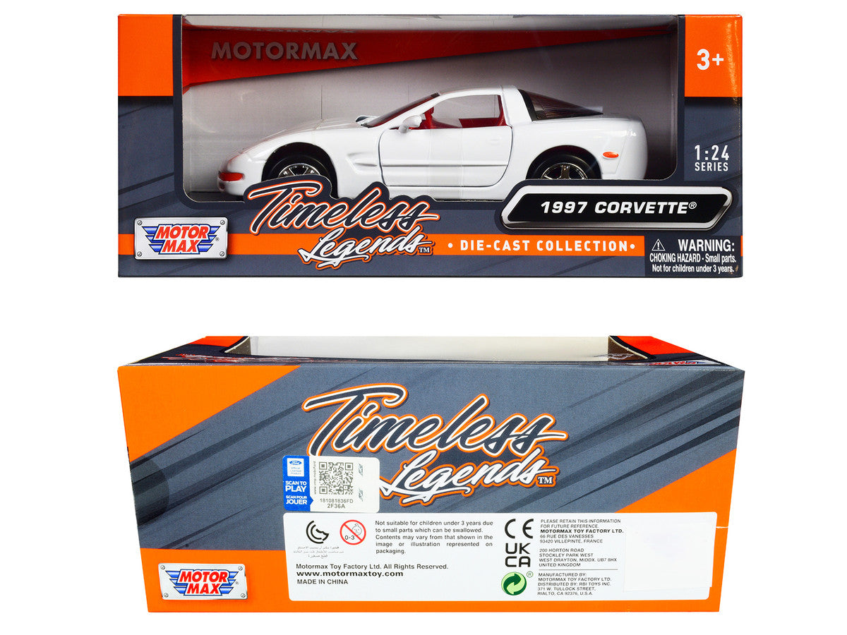 1997 Chevrolet Corvette C5 Coupe White with Red Interior "Timeless Legends" Series 1/24 Diecast Model Car by Motormax Motormax