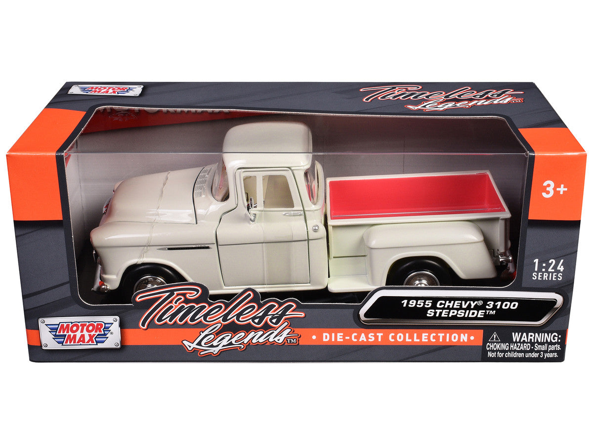 1955 Chevrolet 3100 Stepside Pickup Truck Cream with White Interior "Timeless Legends" Series 1/24 Diecast Model Car by Motormax Motormax