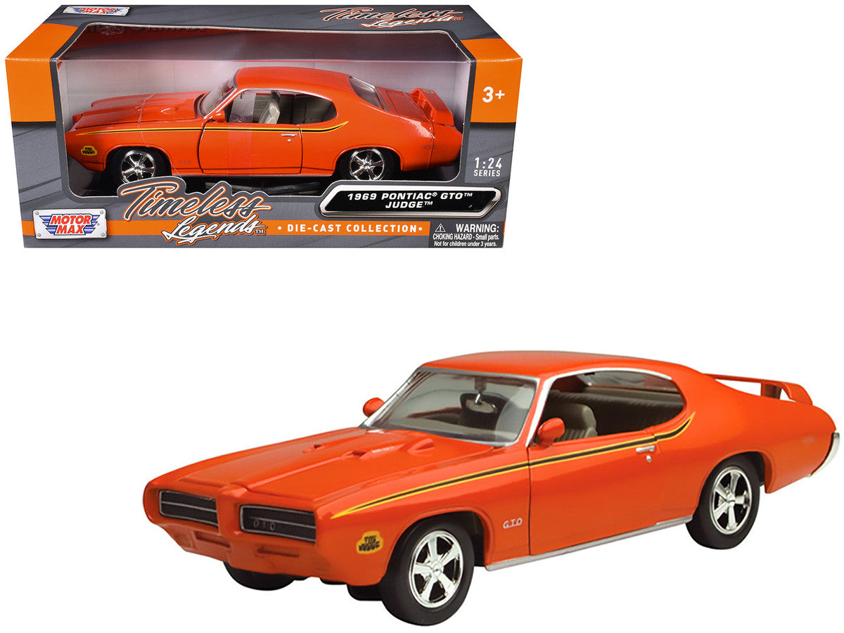 1969 Pontiac GTO Judge Orange with Stripes 1/24 Diecast Model Car by Motormax Motormax