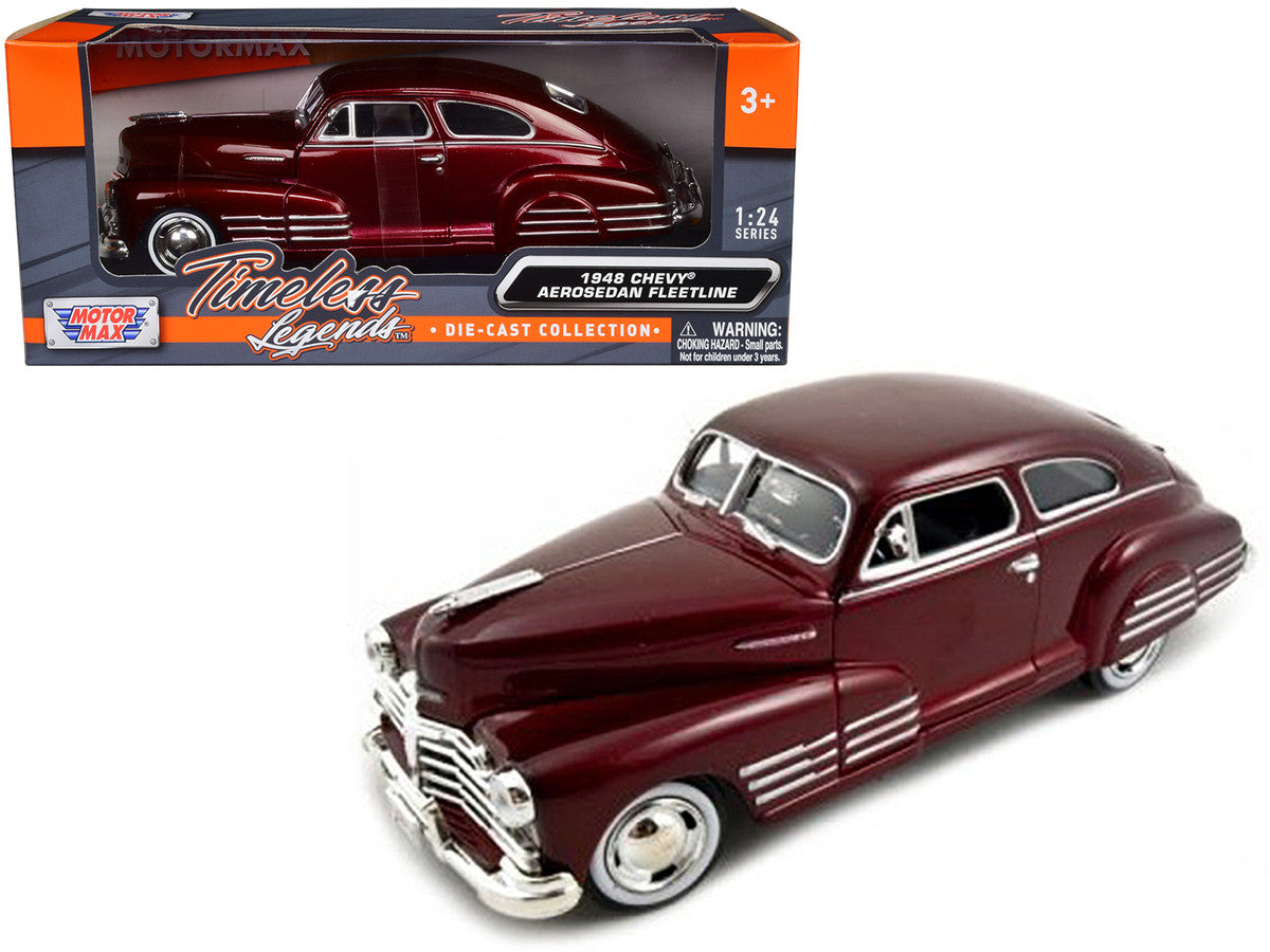 1948 Chevrolet Aerosedan Fleetline Dark Red Metallic 1/24 Diecast Model Car by Motormax Motormax