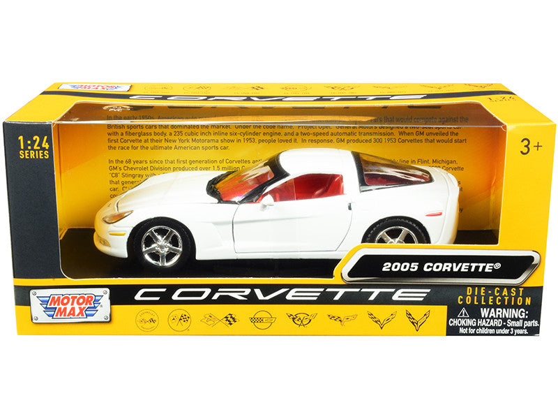 2005 Chevrolet Corvette C6 White with Red Interior "History of Corvette" Series 1/24 Diecast Model Car by Motormax Motormax