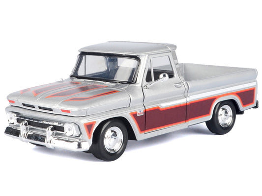 1966 Chevrolet C10 Fleetside Pickup Truck Silver Metallic with Brown Sides "American Classics" Series 1/24 Diecast Model Car by Motormax Motormax