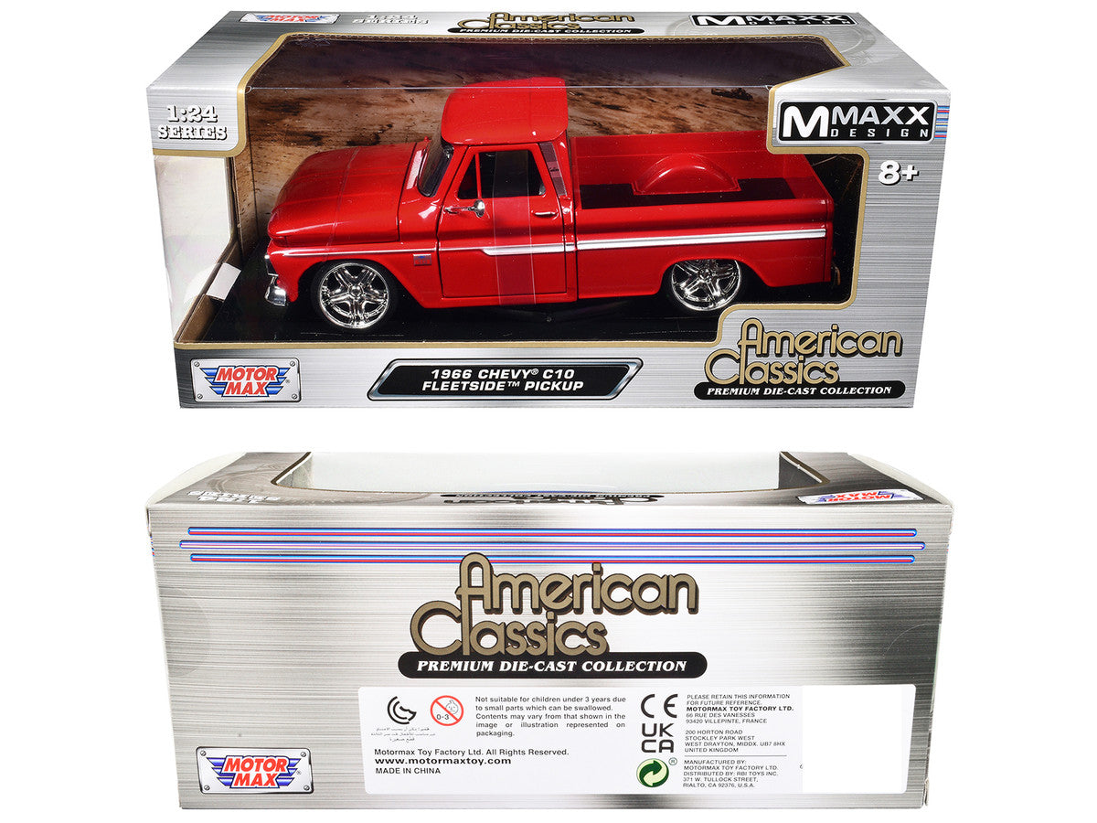 1966 Chevrolet C10 Fleetside Pickup Truck Red "Maxx Design" "American Classics" Series 1/24 Diecast Model Car by Motormax Motormax