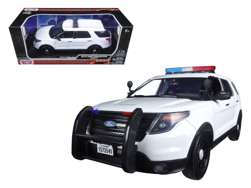 2015 Ford PI Utility Interceptor Police Car with Light Bar Plain White 1/18 Diecast Model Car by Motormax Motormax