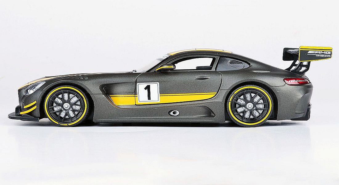 Mercedes AMG GT3 #1 Matt Gray with Yellow Stripes "GT Racing" 1/24 Diecast Model Car by Motormax Motormax