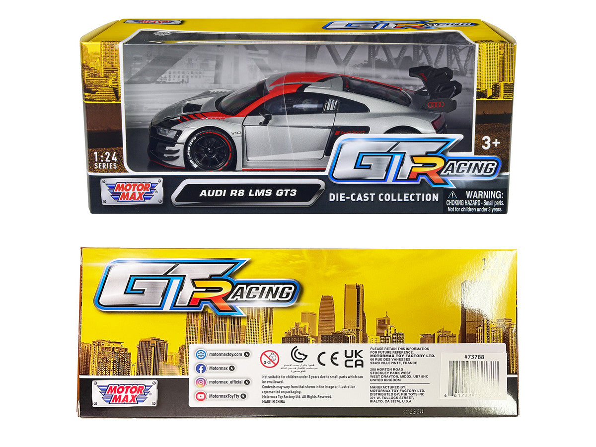 Audi R8 LMS GT3 Silver Metallic with Graphics "GT Racing" Series 1/24 Diecast Model Car by Motormax Motormax