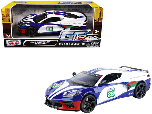 2020 Chevrolet Corvette #28 White with Blue Graphics "GT Racing" Series 1/24 Diecast Model Car by Motormax Motormax