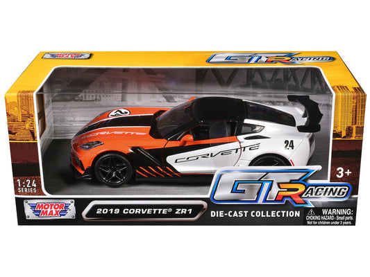 2019 Chevrolet Corvette ZR1 #24 Orange and White with Black Graphics "GT Racing" Series 1/24 Diecast Model Car by Motormax Motormax