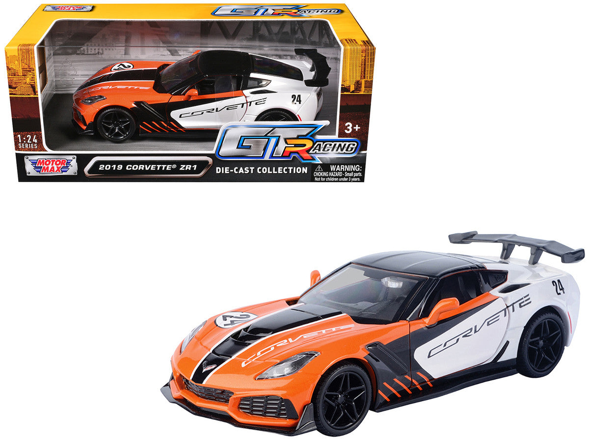 2019 Chevrolet Corvette ZR1 #24 Orange and White with Black Graphics "GT Racing" Series 1/24 Diecast Model Car by Motormax Motormax