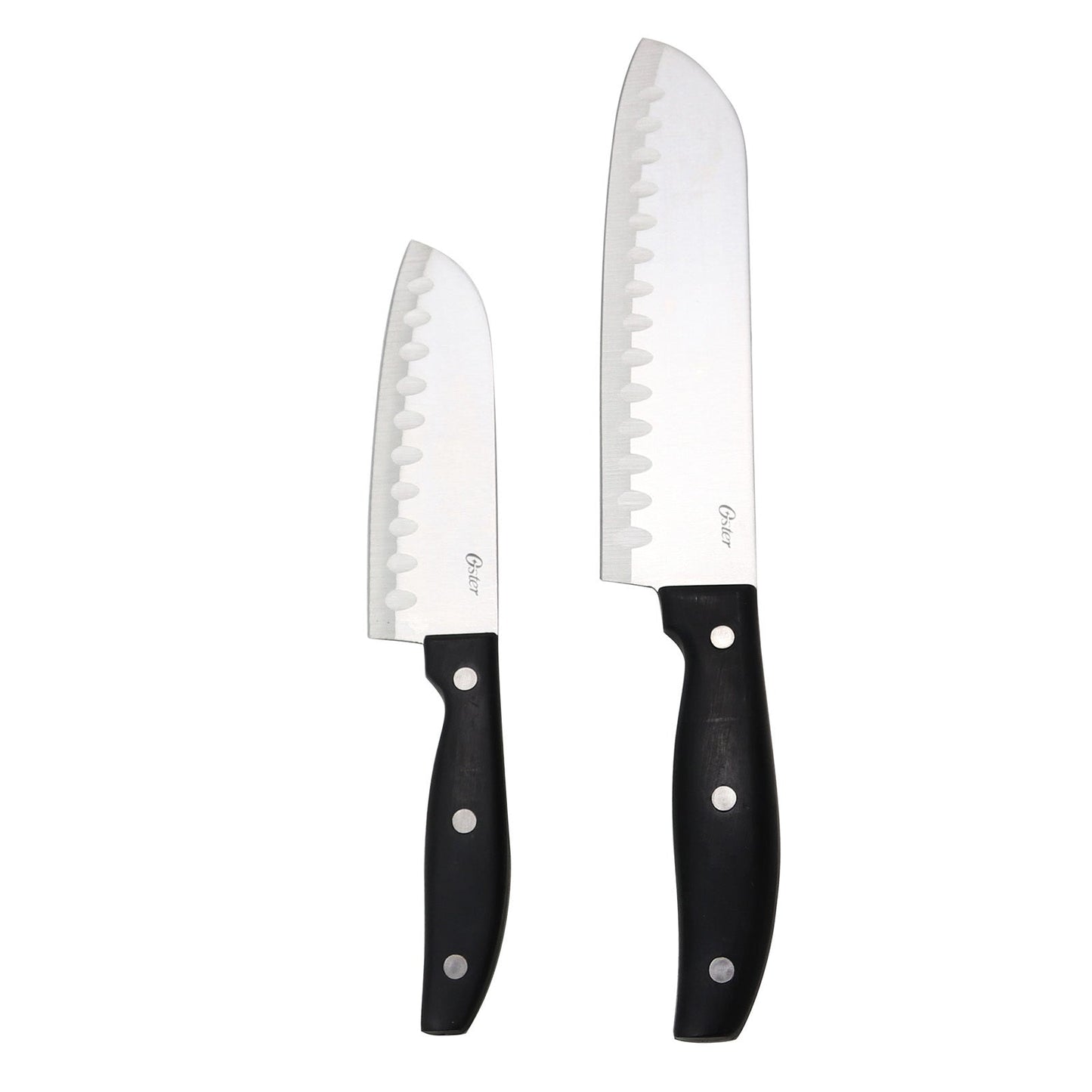 Oster Granger 2 Piece Stainless Steel Santoku Knife Set with Black Handles W2B