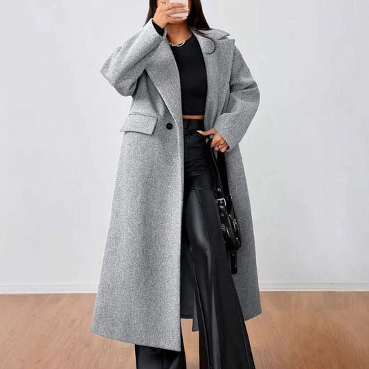 Women's Wool Coat Fashion Long Sleeve Lapel Long Coat LadyShow.Store