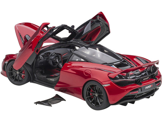 Mclaren 720S Memphis Red Metallic with Black Top and Carbon Accents 1/18 Model Car by Autoart Autoart