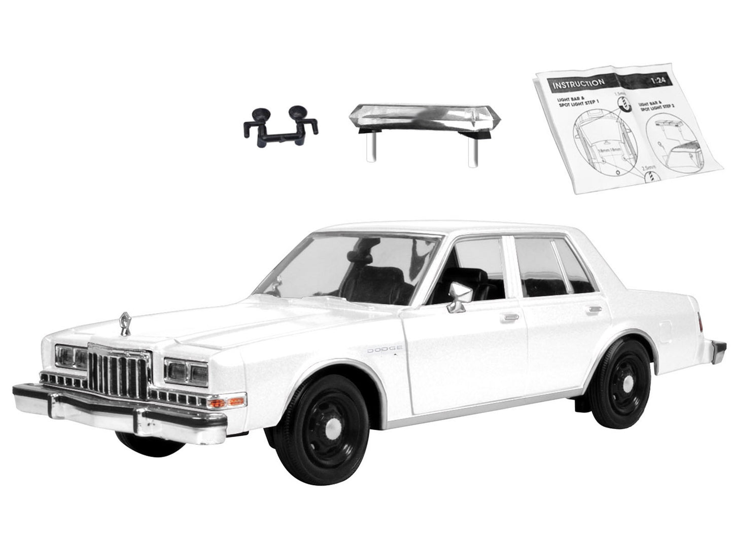 1986 Dodge Diplomat Police Car Unmarked White "Custom Builder's Kit" Series 1/24 Diecast Model Car by Motormax