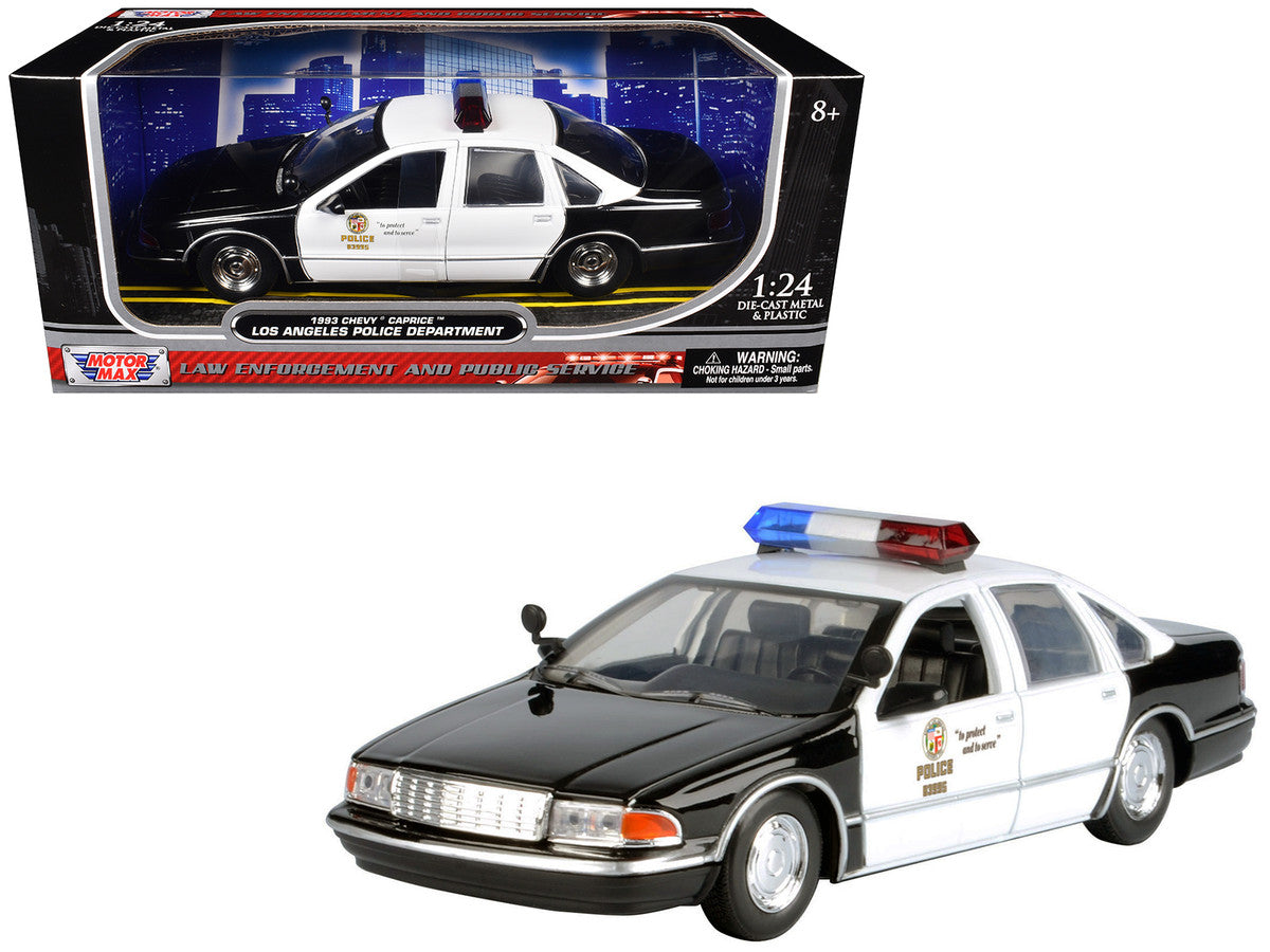 1993 Chevrolet Caprice Police Car "LAPD (Los Angeles Police Department)" Black and White "Law Enforcement and Public Service" Series 1/24 Diecast Model Car by Motormax Motormax
