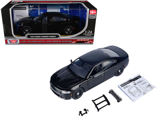 2023 Dodge Charger Pursuit Police Car Black "Custom Builder's Kit - Law Enforcement and Public Service" Series 1/24 Diecast Model Car by Motormax Motormax